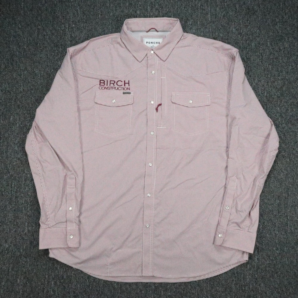 Poncho Shirt Mens XL Red White Check Long Sleeve Pearl Snap Western Outdoors